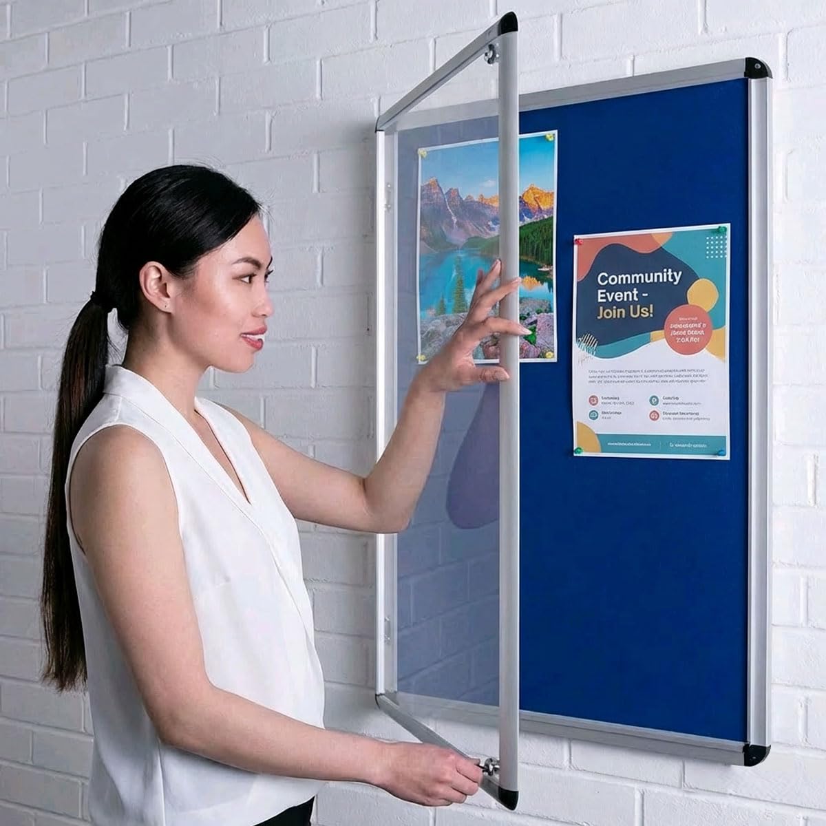 Wonderwall Classic Tamperproof Lockable Blue Felt Noticeboard, 90 x 60 cm, Aluminium Frame with 2 Safety Locks - Wall Mounted- Ideal for Indoor Message Display, Office, School, — image 1