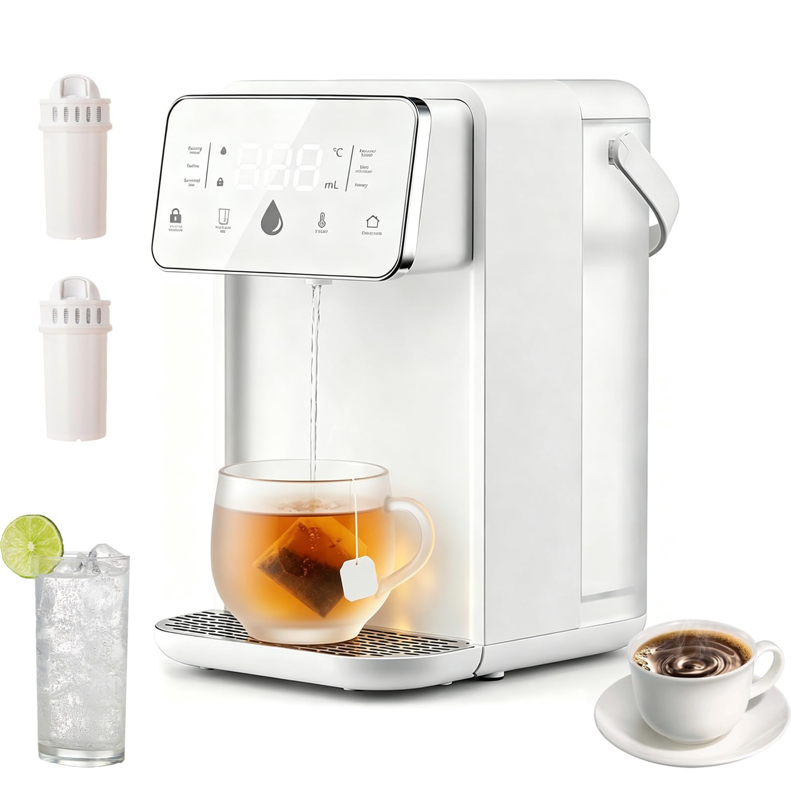 Erogatore di acqua calda istantanea da 3,5 litri con 2 filtri, touchscreen LED, 6 impostazioni di temperatura/8 opzioni bollitore/Riscaldamento rapido 3S per cucina, casa, ufficio