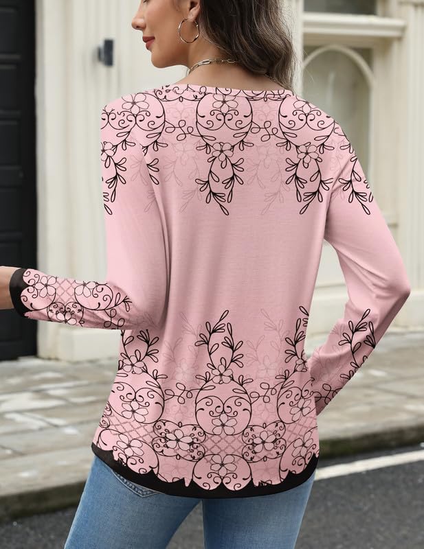 Women V Neck Long Sleeve Tops Fall Pleated Tunic Shirts Dressy Casual Loose Business Work Blouses4