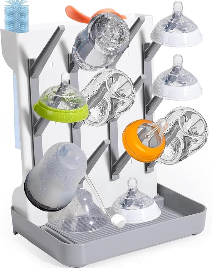 Zinnia Baby Bottle Drying Rack for Kitchen, Feeding Baby Bottle Drying Rack with Drip Tray, Nipple Bottle & Glass Drying Kitchen Rack Stand-image-12