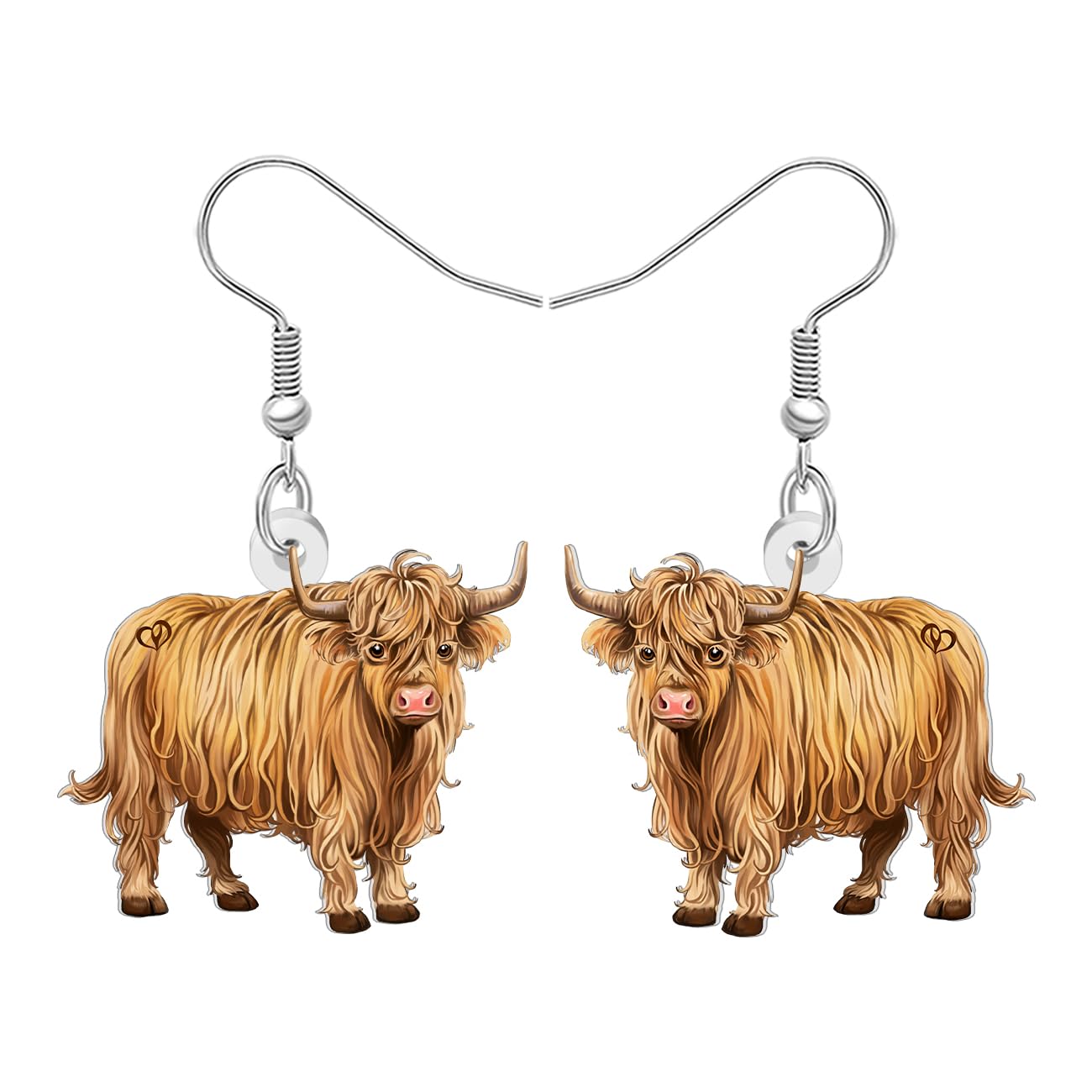 BONSNY Acrylic Highland Cow Earrings Dangle Gifts, Cute Cartoon Animal Design, Farm Animals Jewelry for Women Novelty Fun Hypoallergenic Charms
