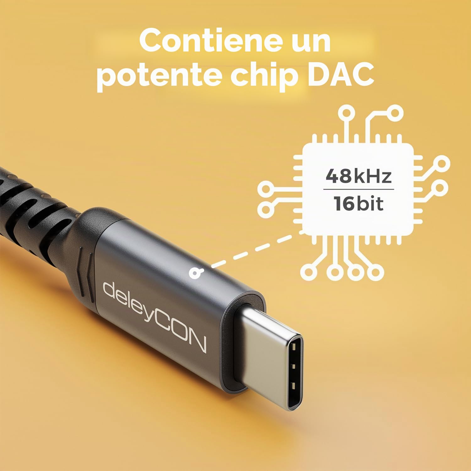 deleyCON 1m Adattatore Audio USB-C a 3,5mm Maschio a Jack 3,5mm Maschio per Cuffie Altoparlanti Sistemi Hi-Fi Compatibile iPhone 17/16/15 iPad Galaxy S25/S24/A16/A56