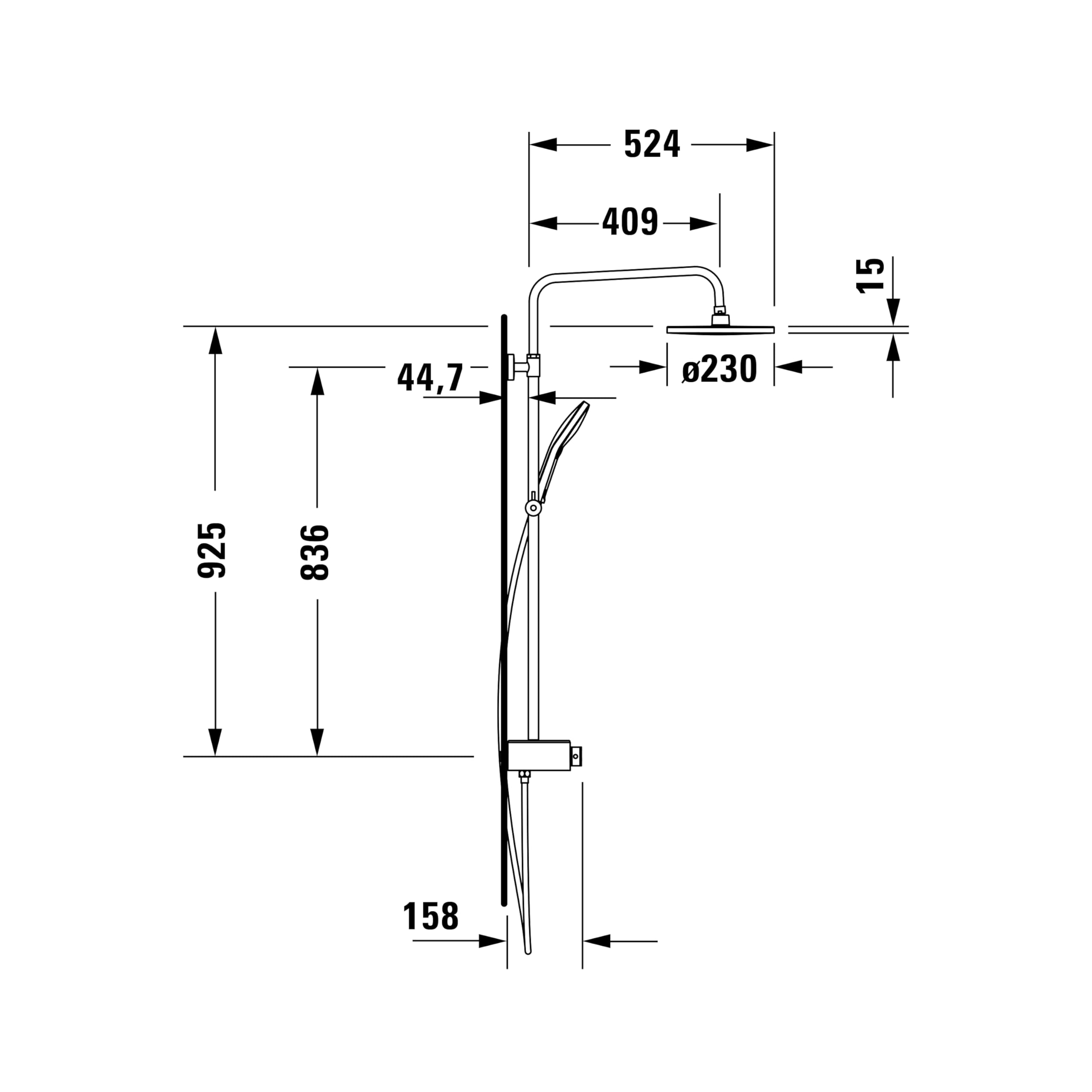 Duravit Duschsystem, wassersparendes Shower System, Duschkopf mit 3 Strahlarten (Rain, Pulse, Mono), im Winkel verstellbar, Duschset reinigungsfreundlich, Duschsystem mit Thermostat, Chrom/Weiß