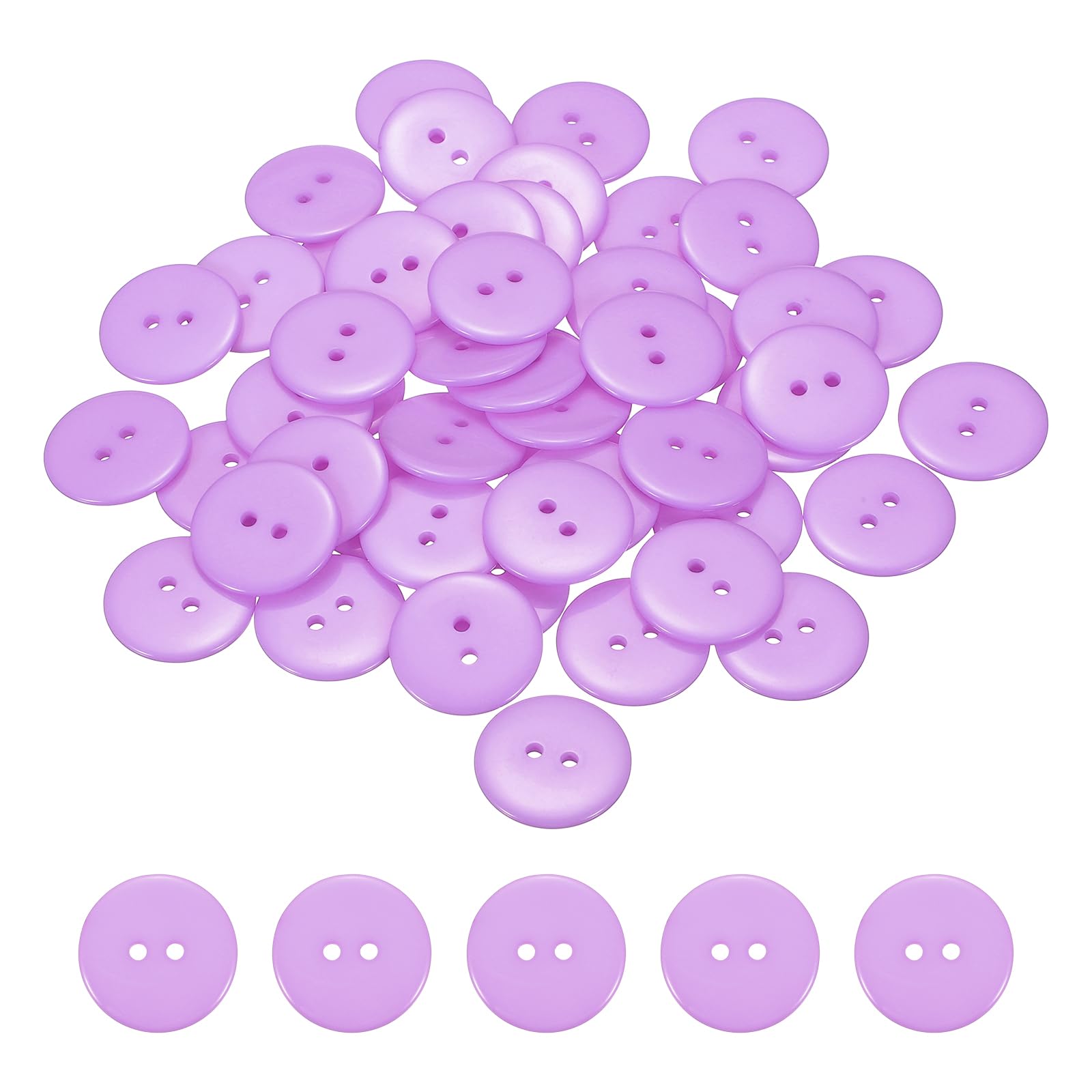 sourcing map 50pcs Resin Sewing Button, 28mm (1-1/8-inch) 2 Holes Round Craft Decorative Buttons for Coat Clothes Holiday Decoration, Light Purple