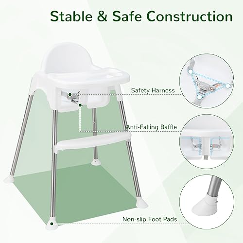 Miniatura 4 de HONEY JOY Silla alta para bebé, silla alta convertible 4 en 1 para bebés y niños pequeños, patas ajustables, bandeja extraíble doble y reposapiés,