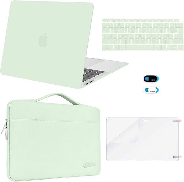 MOSISO Etui kompatybilne z MacBook Air 13" 2022 2021 2020 2019 2018 M1 A2337 A2179 A1932 Retina z Touch ID, plastikowa twarda obudowa i torba, klawiatura skórka i osłona kamery internetowej i ochraniacz ekranu, spadziowa zieleń
