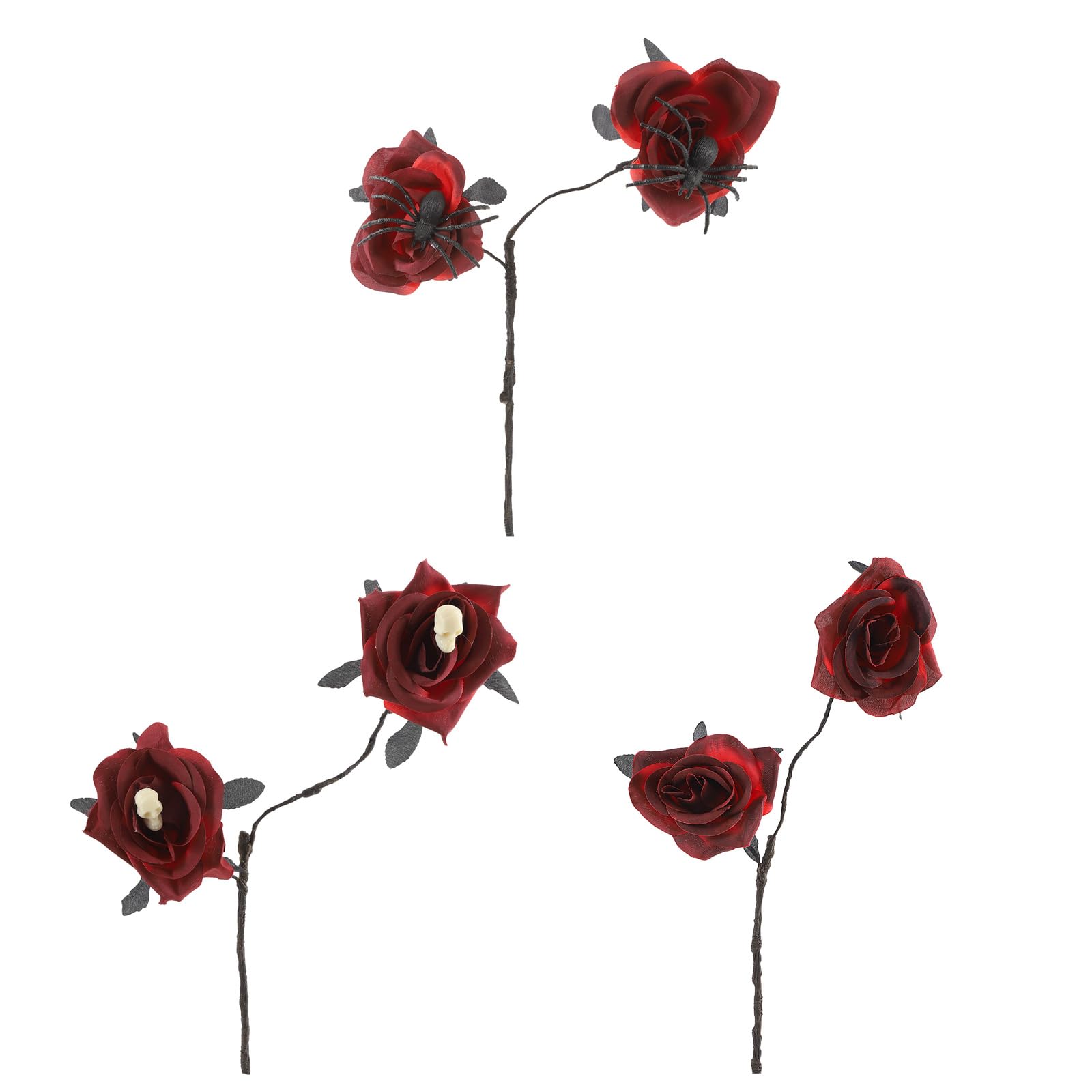 JSGHGDF 3Pcs Artificial Fabric Rose with Arachnid Realistic Rose Flower Arrangement for Halloween Decoration Silk Cloth Fraudulent Roses