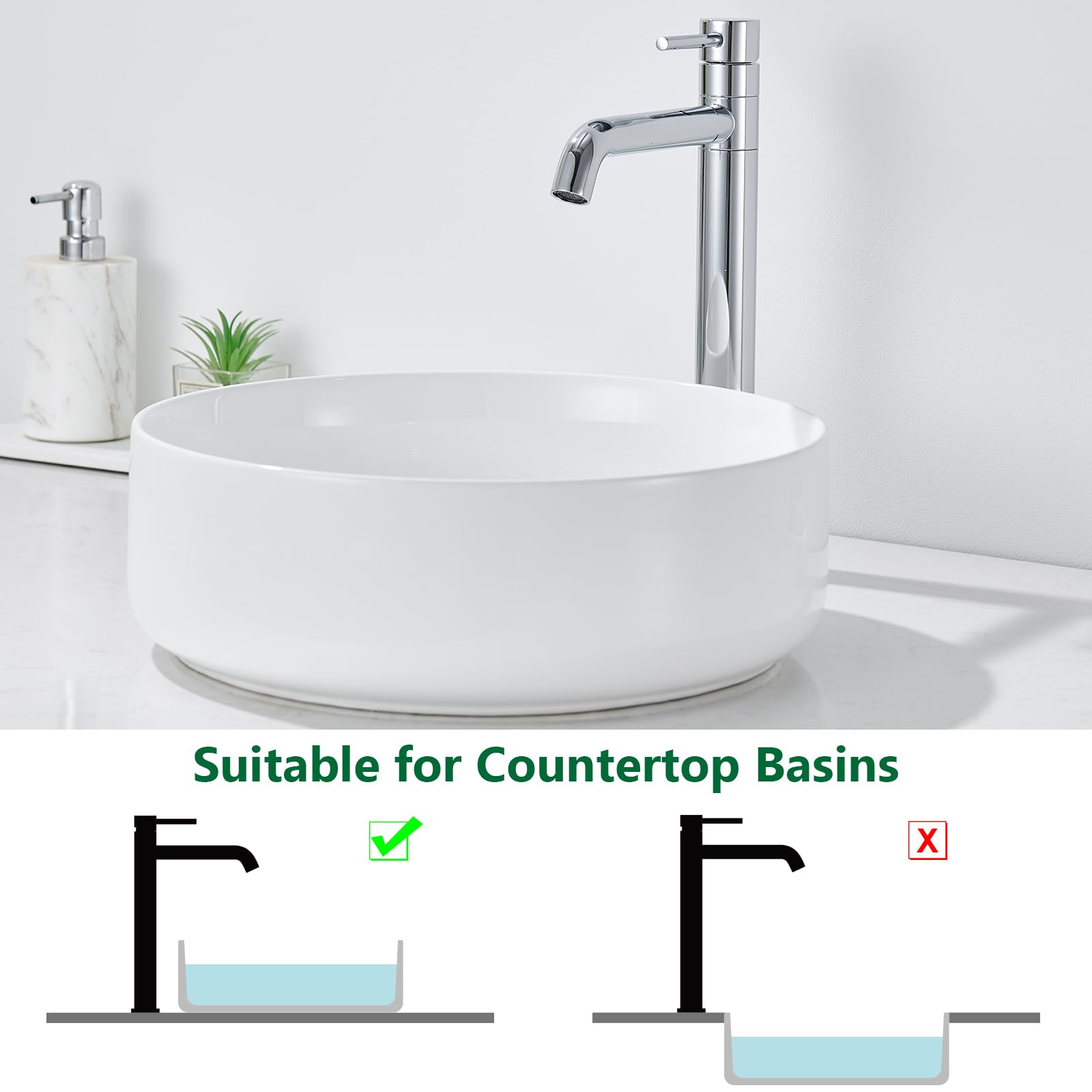 Rubinetto per Lavabo Alto, Rubinetto Bagno con Bocca Girevole a 360°, Miscelatore Monocomando per Lavabo da Appoggio, Rubinetto Bagno Alto, Cromo