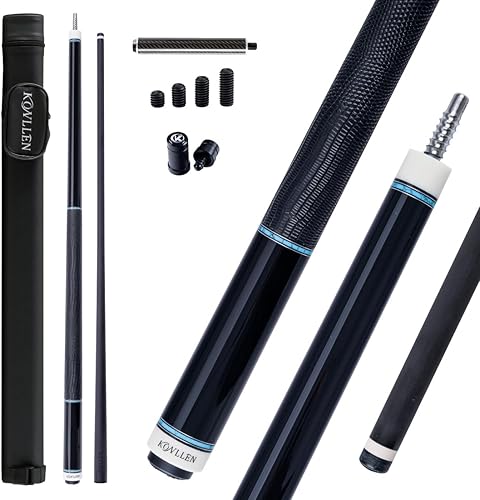 Miniatura 19 de KONLLEN Taco de billar de fibra de carbono con eje cónico profesional, desviación súper baja, taco de billar ébano con incrustaciones hechas a mano