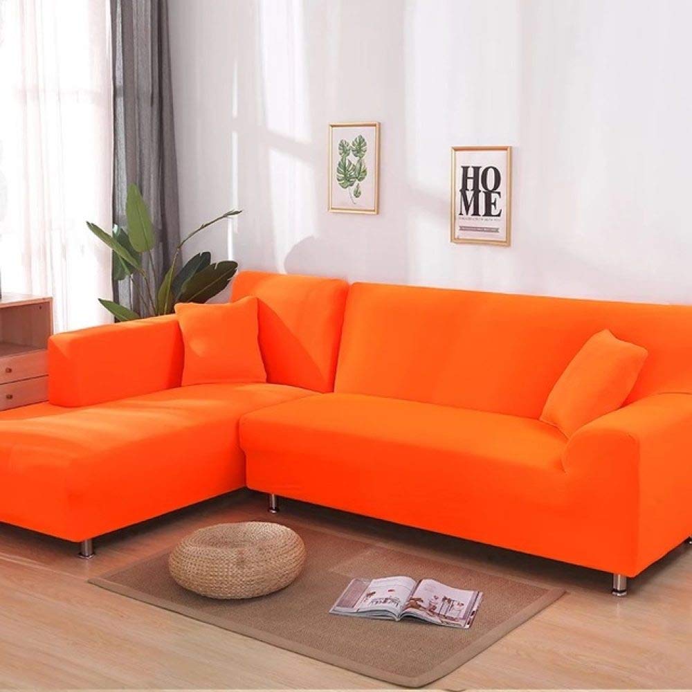 Housse de canapé extensible 2 places orange fundas avec chaise longue