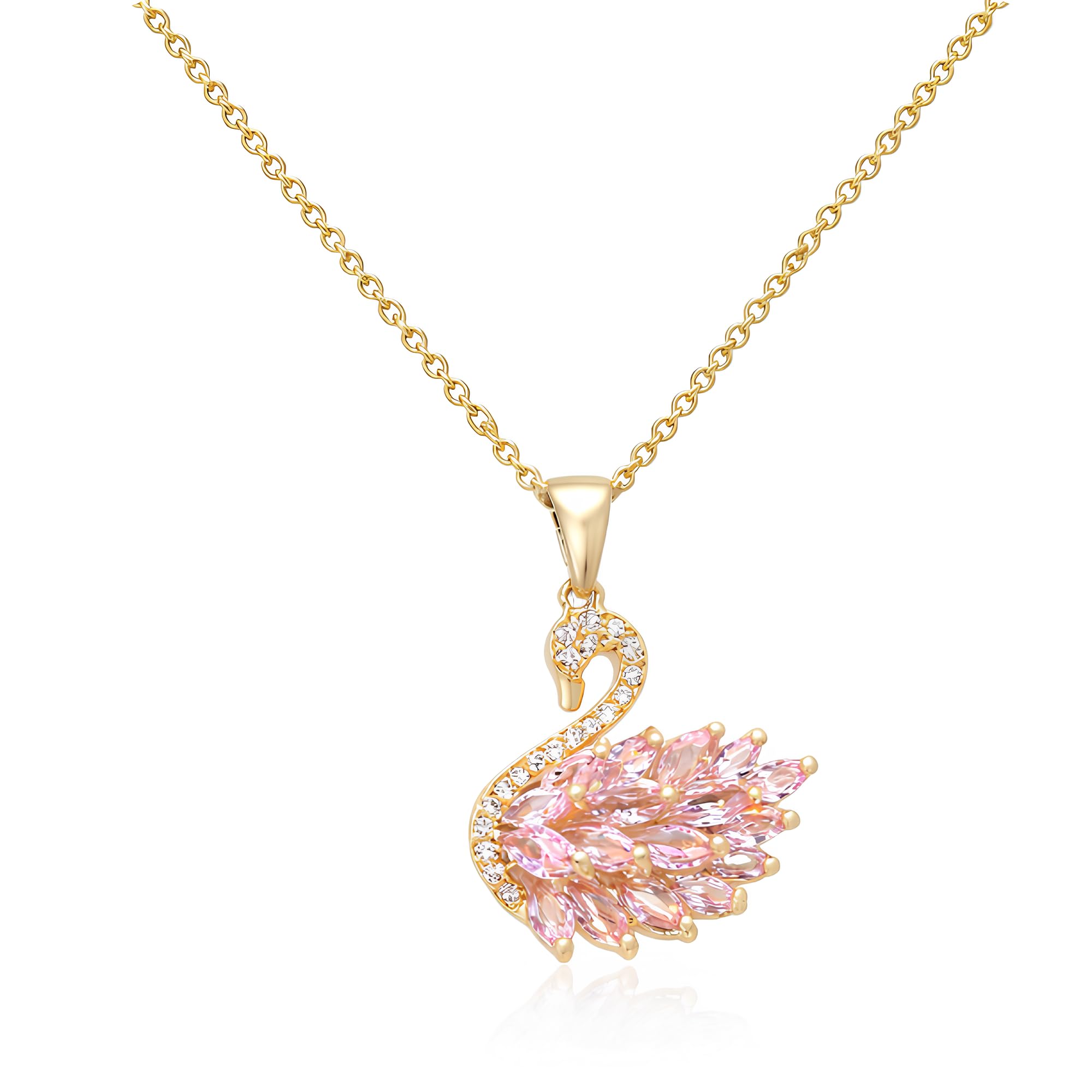 Trendy Gold and Silver Swan Pendant Necklace with Crystal Stones & Cubic Zirconia Stylish Designer Jewelry Gift for Girls & Women-image-18