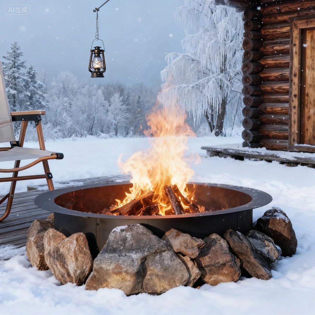 Rauchfreie Feuerstellenring, Feuerstelle Für Outdoor, Rund Feuerschale Garten, DIY Feuerring Für Lagerfeuer für die Holzverbrennung, über Oder Im Boden,Kohlenstoffstahl
