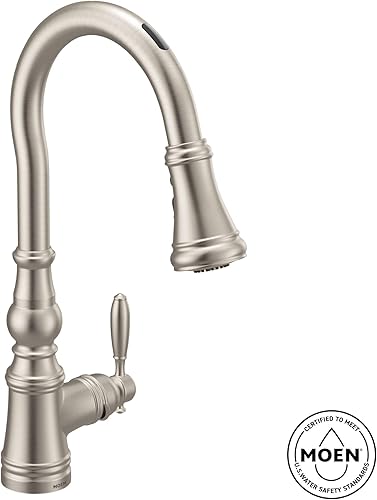 Miniatura 2 de Moen Weymouth S73004EV2SRS - Grifo inteligente de acero inoxidable con rociador desplegable sin contacto, con control de voz y movimiento,