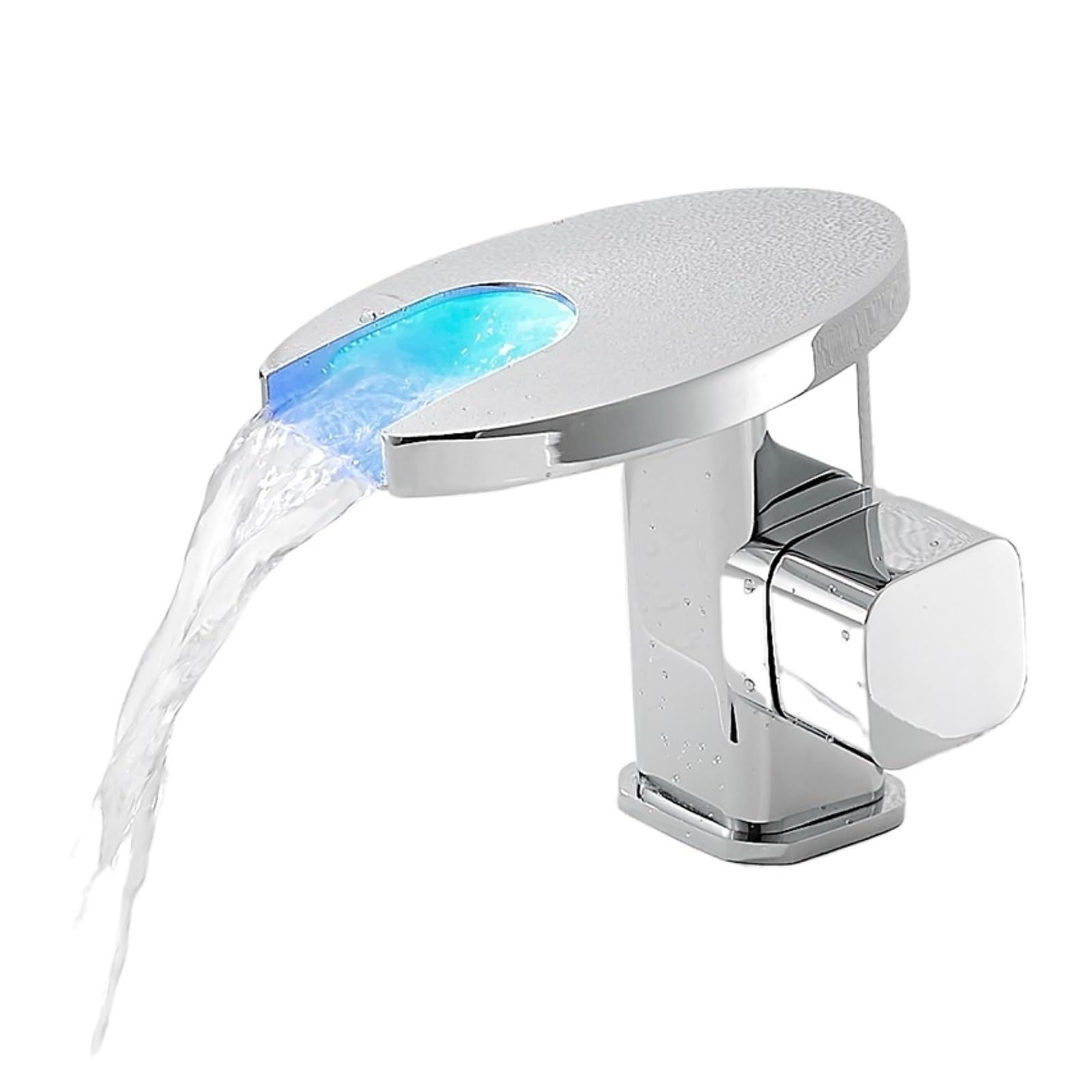 Black Brass LED Waterfall Basin Faucet, Water Powered Temp Light Hot Cold Tap,Safe and Reliable(LED Chrome)