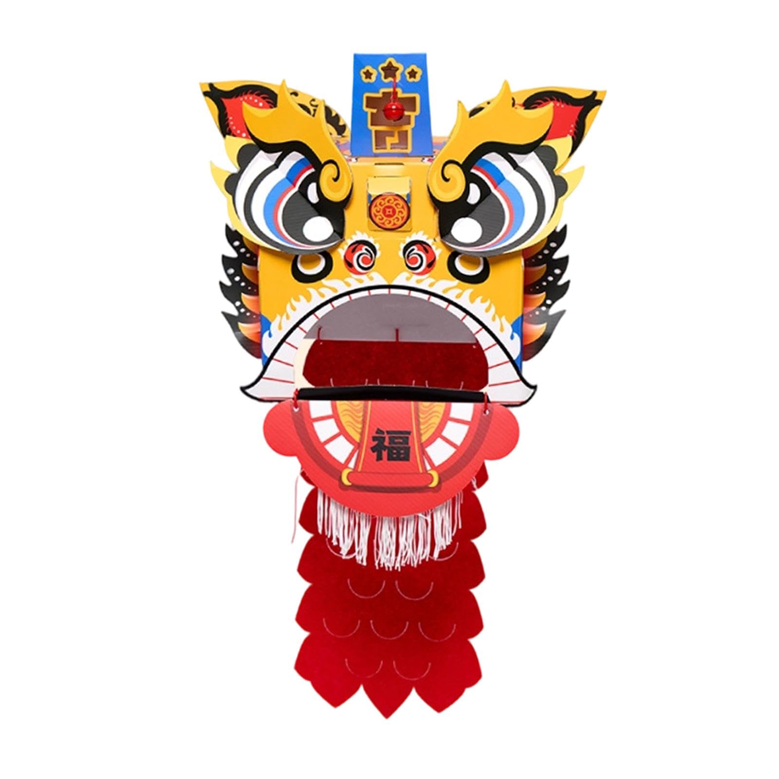 Chinese Lion Dance DIY Material Kit Lion Dance Head Ornament Prop DIY Supplies Chinese New Year Decoration for Holiday Home , Red yellow random
