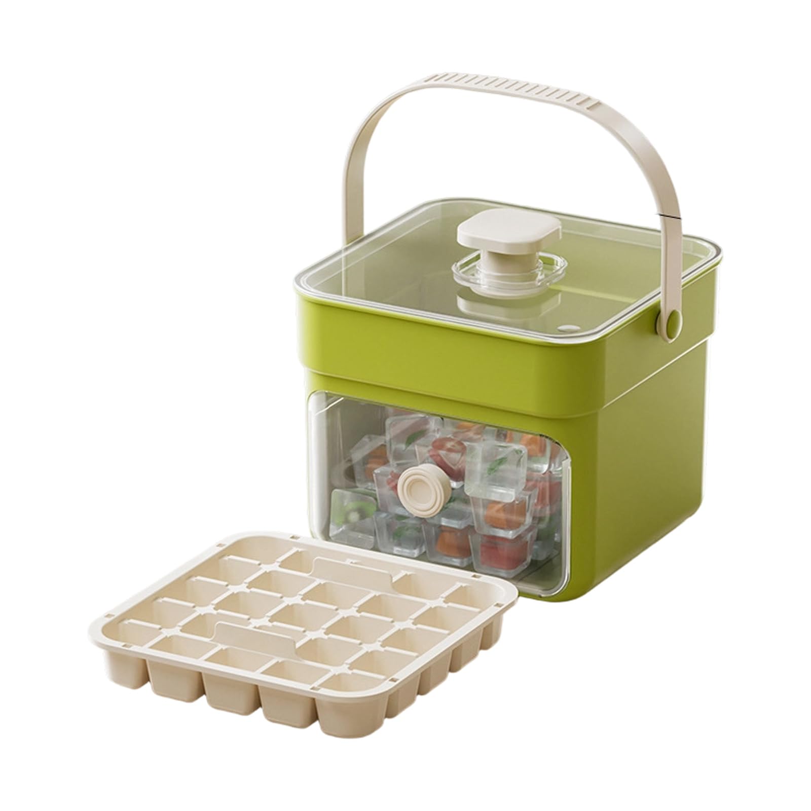 ZEPFJHE Button Ice Tray with Lid and Bin Dishwasher Safe for Daily Use Press Freezing Block Maker