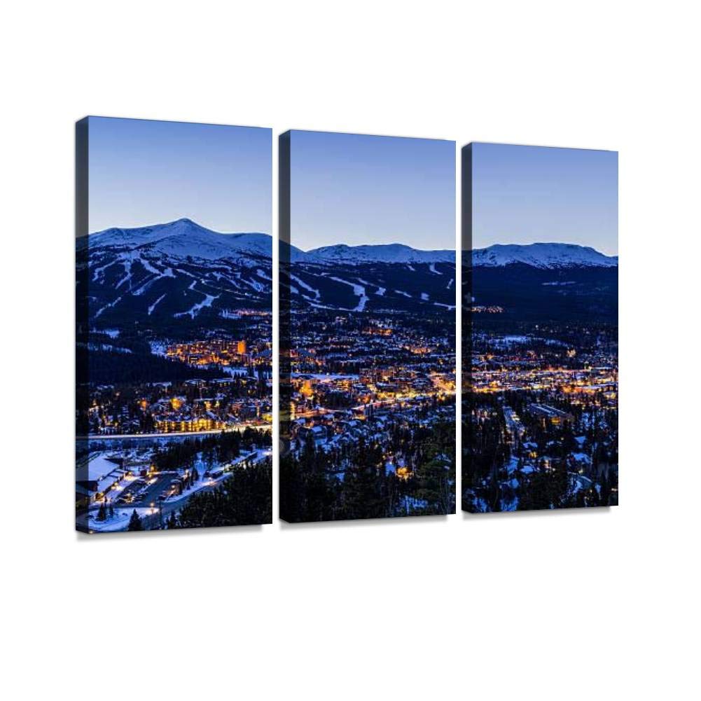 BELISIIS Breckenridge Colorado Winter Dusk ski Runs breckenridges and Wall Artwork Exclusive Photography Vintage Abstract Paintings Print on Canvas Home Decor Wall Art 3 Panels Framed Ready to Hang
