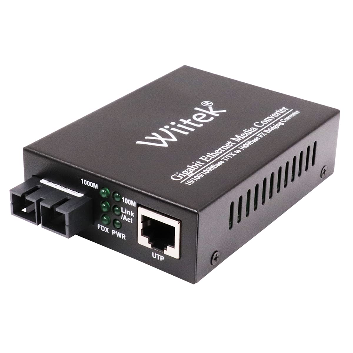 10/100/1000M Fiber Ethernet Media Converter, 10/100/1000Base-T/TX RJ45 to 1000Base-FX Gigabit Bridging Converter, Dual SC, Single Mode, 1310nm up to 20km