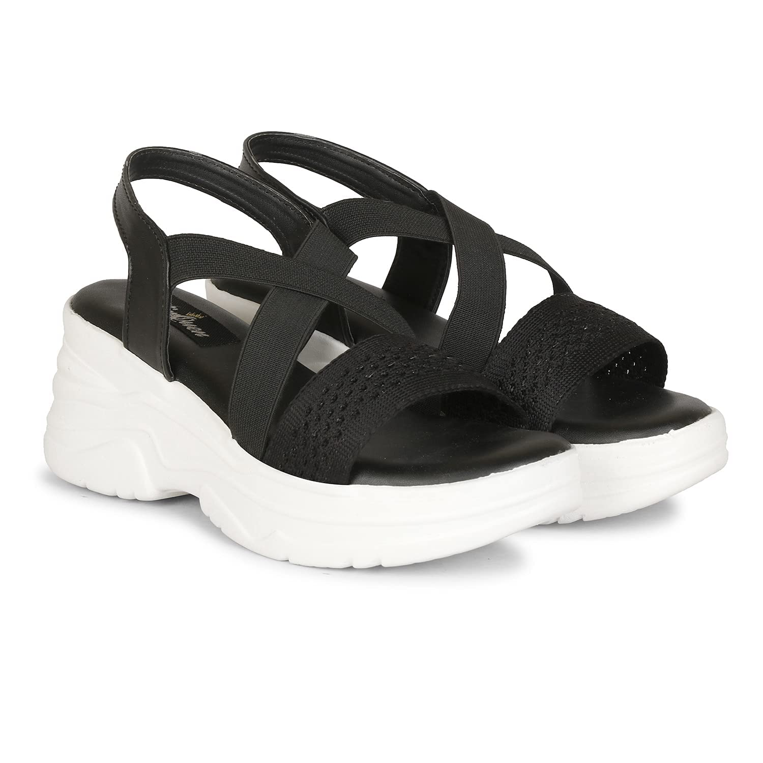 Stylish Girl's High Heel Criss Cross Chunky Sole Casual Fashion Wedges Sandall For Women/Girls Ankle Strep Sandal (Black Size 41, UK8)-image-37