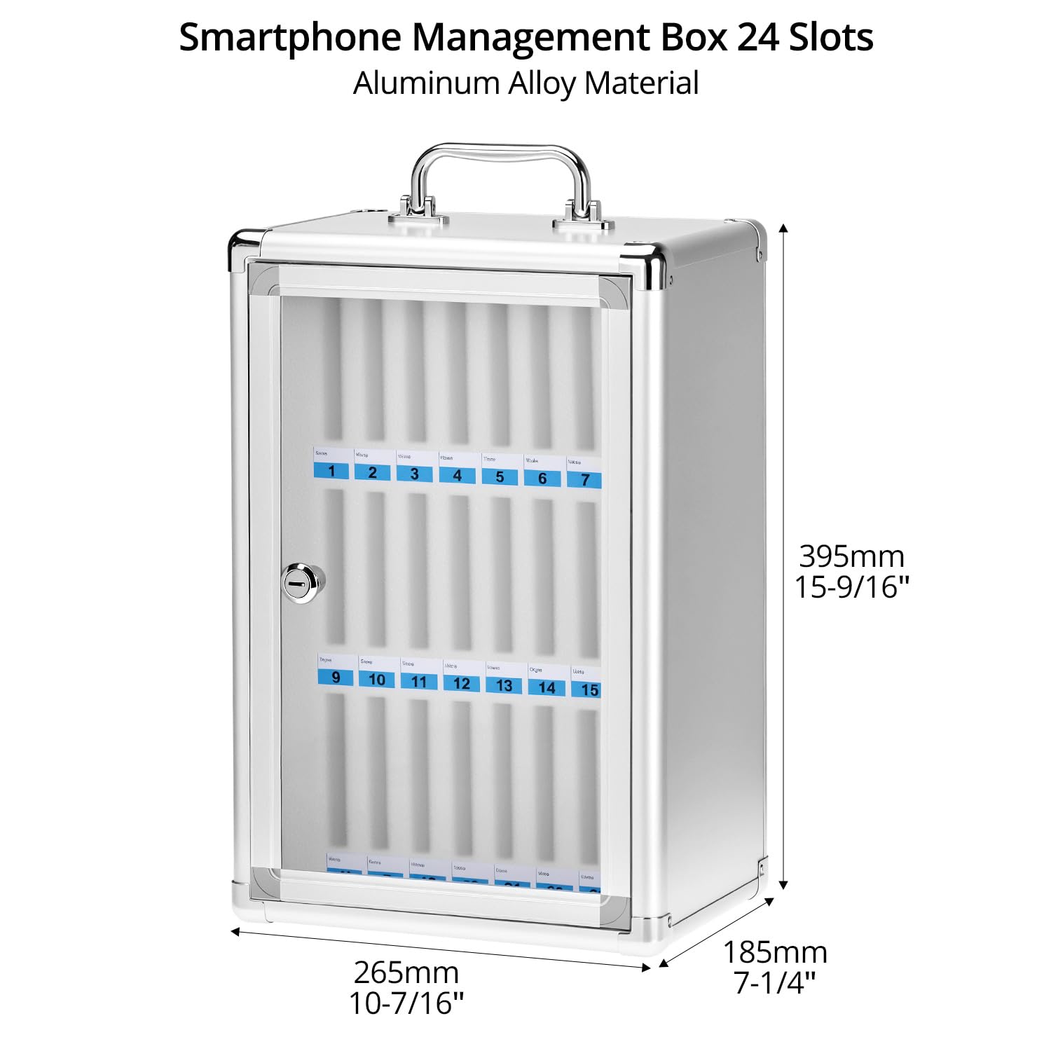 QWORK® Armadietto per Cellulari in Alluminio a 24 Scomparti – Mobile Porta Cellulare con Serratura di Sicurezza per Scuola, Ufficio e Palestra – Organizer Smartphone da Parete, Argento