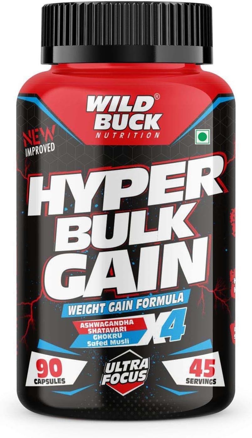 WILD BUCK Hyper Bulk Gain Mass & Weight Gainer Capsule For Fast Weight & Muscle Gain,Daily Muscle Building Weight Supplement For Muscle Growth,Stamina & Strength,For Men & Women- 90 Cap,1 Count