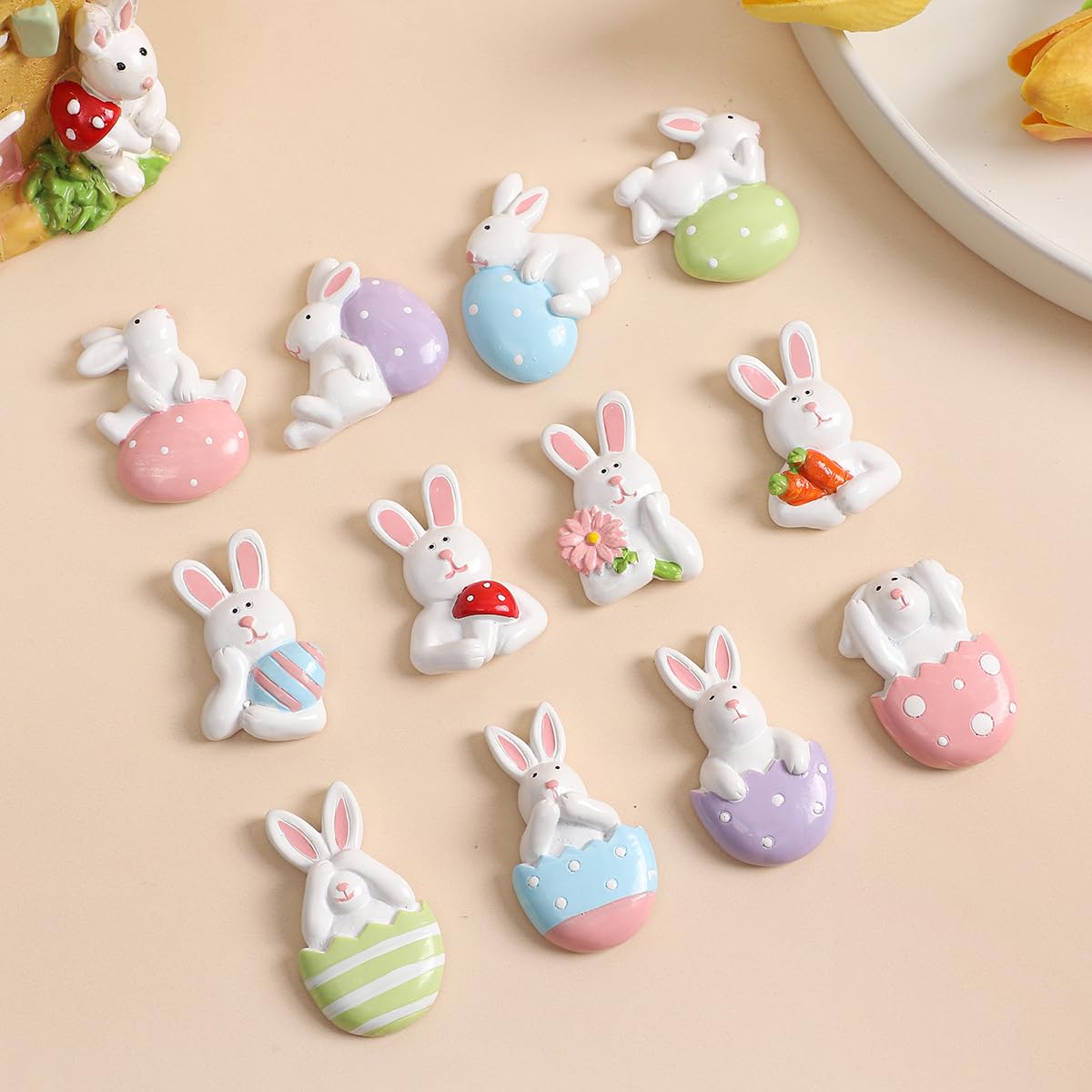 4Pack Easter Bunny Fridge Magnets, Cute Rabbit Magnets, White Bunny with Colorful Egg Decorations for Home Kitchen Décor (1,4)