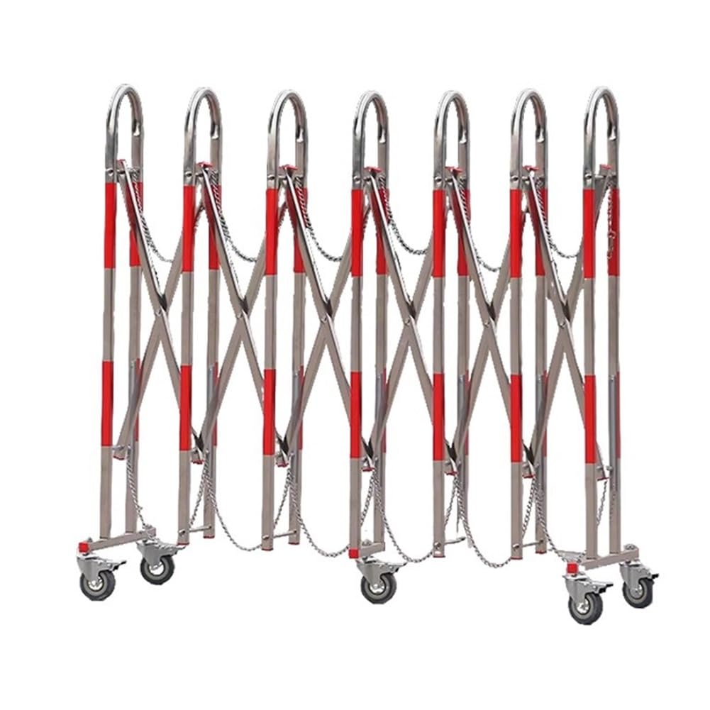 Barrera retráctil Extensible para Exteriores, Valla de Seguridad Industrial, Control de Acceso para entradas y Patios, de Acero Inoxidable, 1,4 x 5 m, Ideal para la segur
