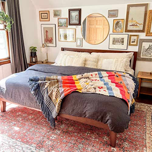 Cottage & Nature Murano Luxury Decorative Moroccan Throw Blanket, Colorful Boho Farmhouse Rustic, 100% Cotton, Handmade Woven With Tassels For Couch Sofa Bed Chair, Hand-Loomed Hand-Dyed, 50'' X 60'' #TOP3