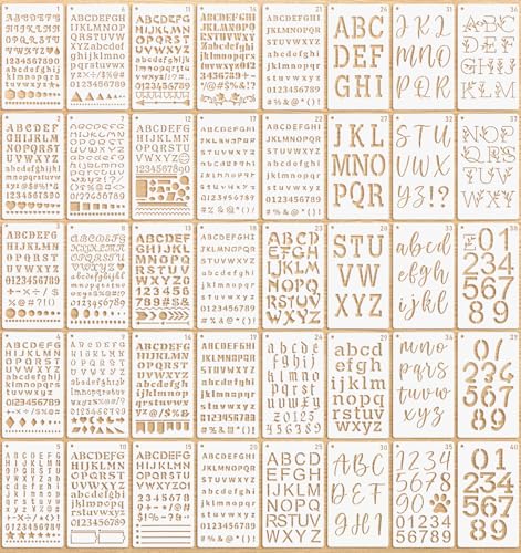 40 Piezas Plantillas de Letras y Números, Reutilizables Alfabeto Plantillas Número 18 x 10.5cm, Plantilla Reutilizables para Diarios, Álbumes de Fotos, Álbumes de Recortes, Pintura (Estilo A)