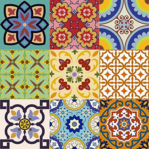 Backsplash Tile Stickers 24 PC Set Authentic Traditional Talavera Tiles Stickersl Bathroom & Kitchen Tile Decals Easy to Apply Just Peel and Stick Home Decor 4x4 Inch (Backslash peel and Stick C400)
