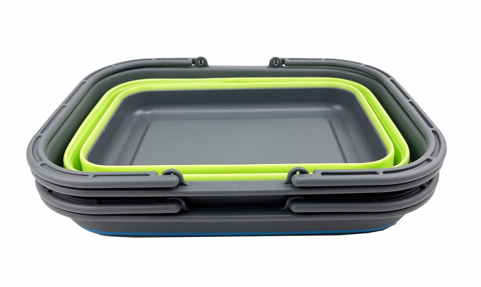 SAMMART Juego de 2 cestas plegables con asa de 12 litros, cesta de picnic portátil, contenedor de almacenamiento plegable para lavar platos, acampar y hogar (verde hierba + cerúleo)
