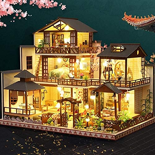 DIY Puppenhaus DIY Holz Miniatur-Puppenhaus Kit Luxuriöse japanische Innenhof Gebäude Bausatz Heimdekoration Weihnachten – Bild 3