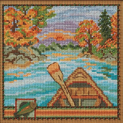 Image of Mill Hill Canoe Ride Beaded Counted Cross Stitch Kit 2024 Buttons & Beads Autumn MH142421, Multicolor, 5.25 x 5.25 Inches