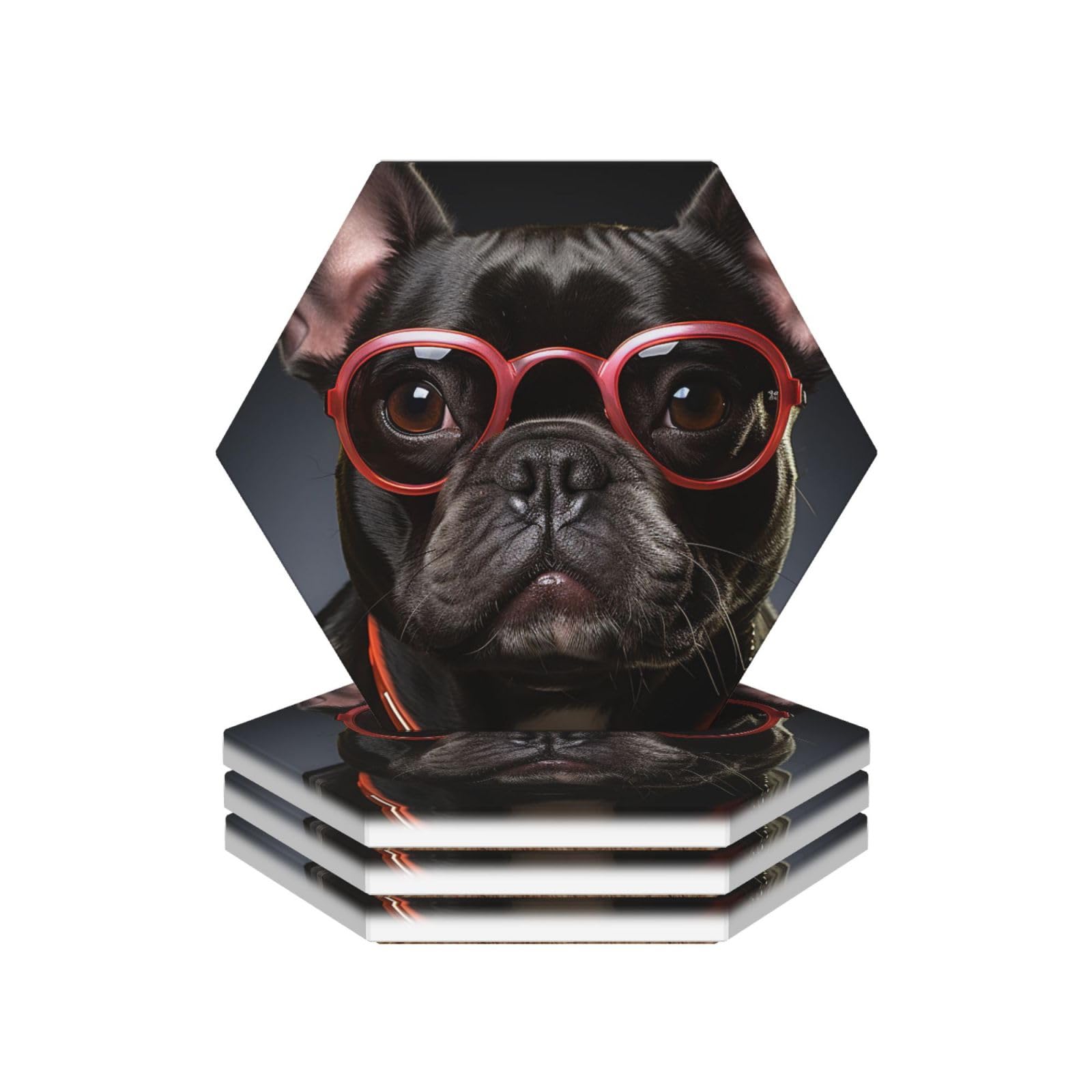 Drink Coasters Set of 4 Ceramic Coaster French Bulldog Coasters for Drinks Cups Mugs Mat Pads Absorbent Non-Slip Decorative Cup Coaster for Coffee Table Kitchen Bar Home Decor