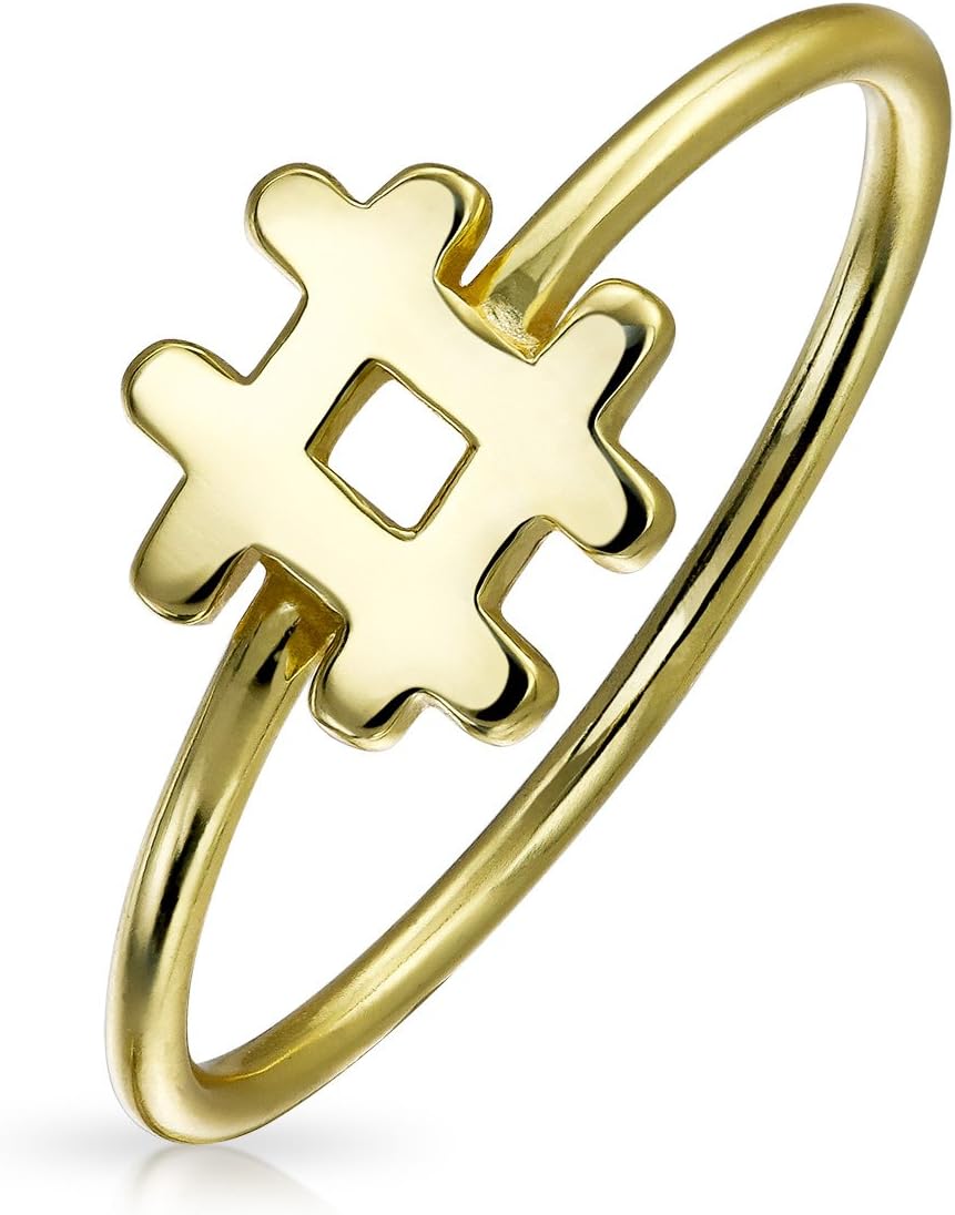 Simple Tiny Thin Stackable Hashtag # Ring Band For Teen For Women 14K Gold Plated 925 Sterling Silver 1MM