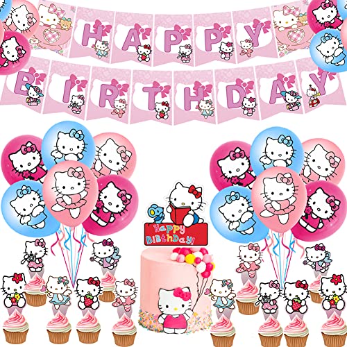 Kitty Geburtstagsdeko Set - 81 Teile Mit Ballons & Banner Für Perfekte Kinderparty