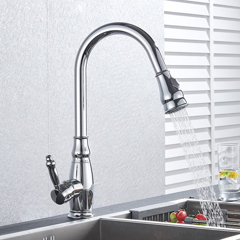 Robinet d'évier de cuisine mitigeur eau chaude froide et douchette à ressort