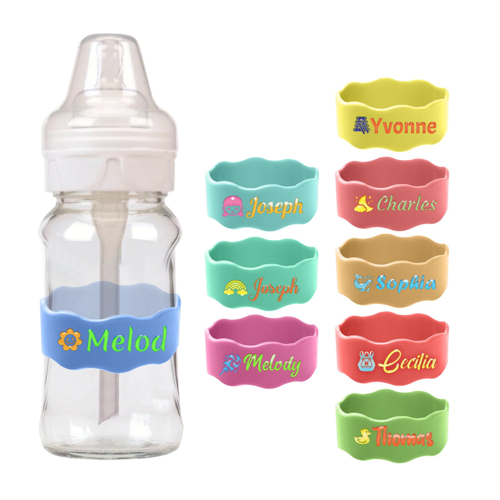 Custom Baby Bottle Labels, Personalized Baby Pacifier Silicone Cup Bands, Dishwasher Safe Reusable, Daycare Engraved Name Tags, Personalized Bottle Label Bands