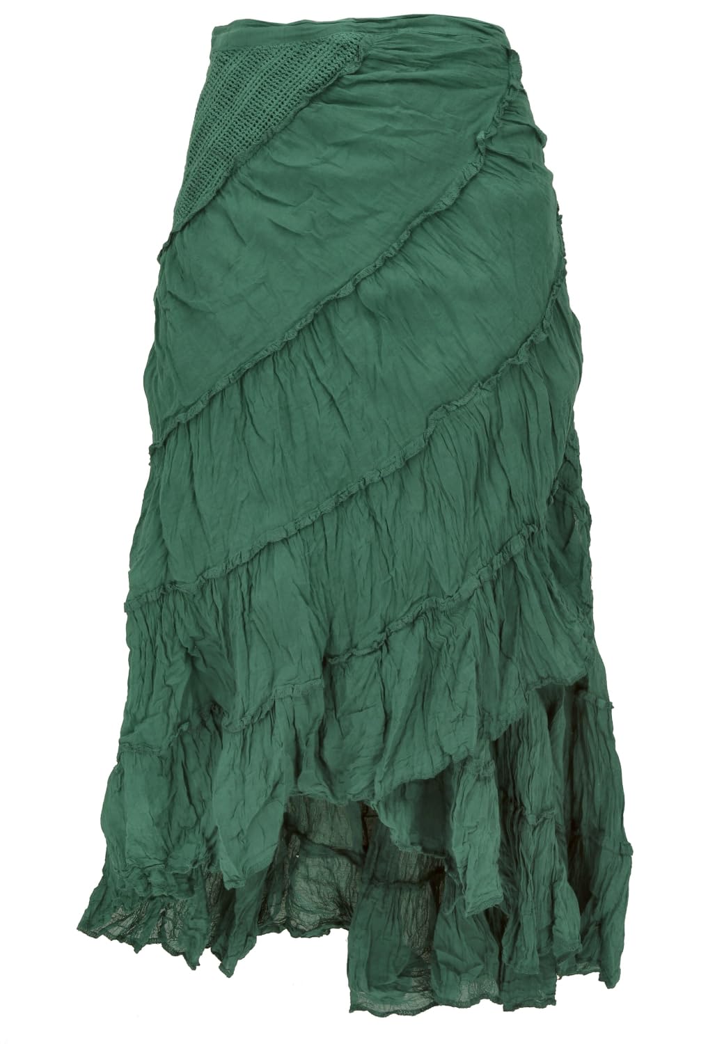Boho Wickelrock, Krinkelrock, Maxirock, Flamenco Rock, Damen, schwarz | Maxilänge, 100 % Baumwolle, loose Passform, Vokuhila Effekt, Wickeltechnik, ideal für Sommer