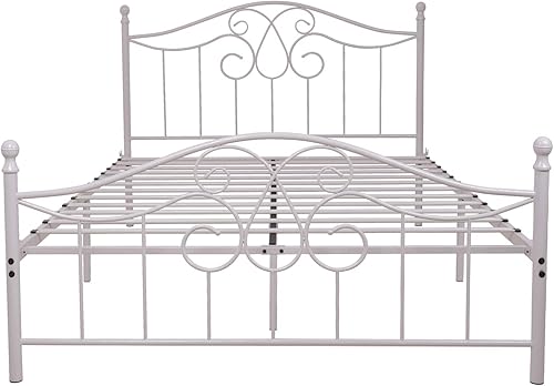 Miniatura 6 de Base de cama de metal Queen con cabecera y estribo, plataforma de granja, marco de cama tamaño Queen para debajo de la cama, no necesita somier y