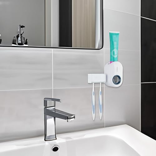 Miniatura 4 de Soporte para cepillo de dientes montado en la pared con cubierta para baño, organizador de almacenamiento de 2 ranuras para cepillo de dientes para