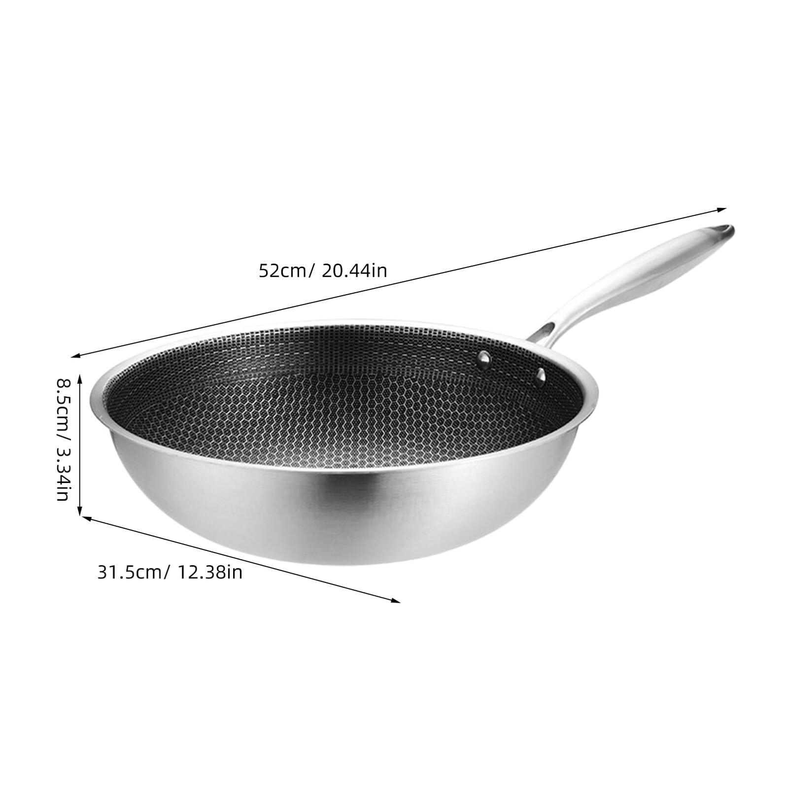 UPKOCH Padella Wok in Acciaio Inox 20.5 Pollici Con Rivestimento Antiaderente a Nido D'Ape Manico Ergonomico Riscaldamento Rapido E Uniforme Per Cucina Professionale E Uso Quotidiano