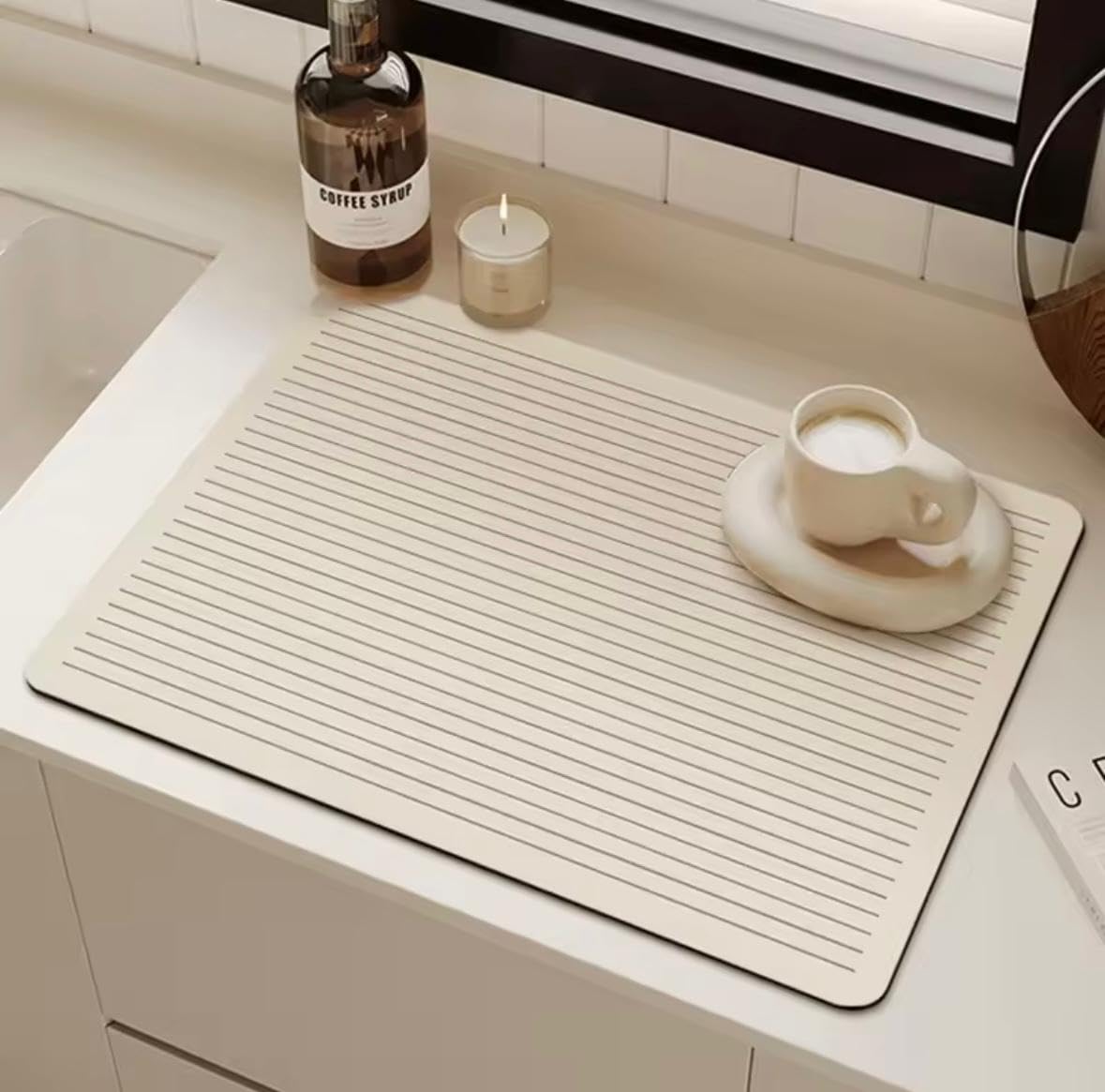 HomeCloud Dish Drying Mat for Kitchen Counter Hide Stain Super Absorbent, Non-Slip, Heat-Resistant, Great for Dishes,Rack Pad, Kitchen Counter, Coffee Maker (Mustard_Linning, 40x50cm)-image-9