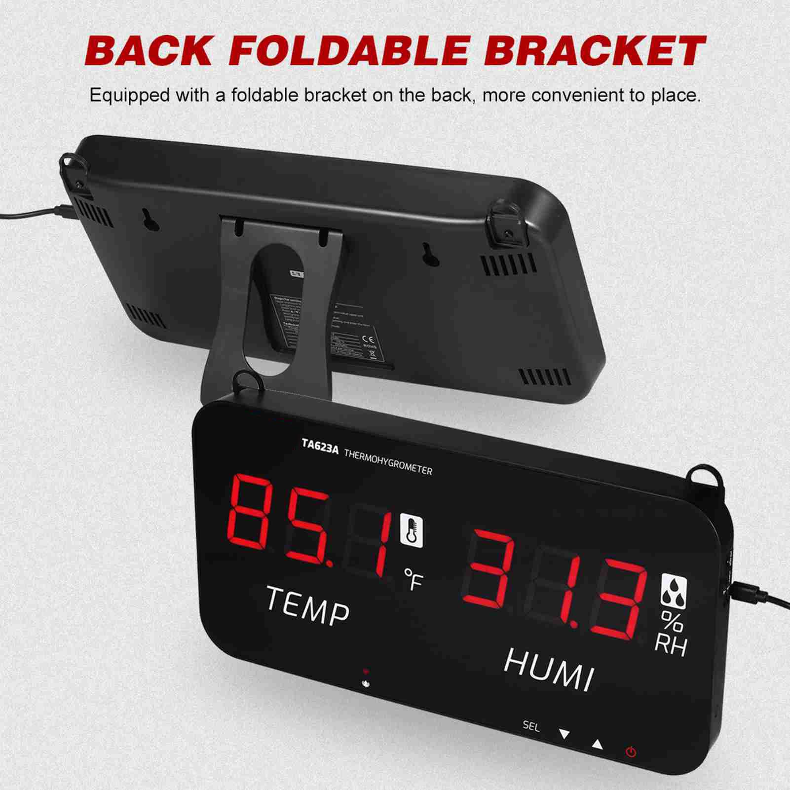 Medidor de Humedad y Temperatura Industrial, Pantalla Digital LED con Salida de Alarma y Soporte de Pared para Higrómetro Interior y Exterior (Negra)