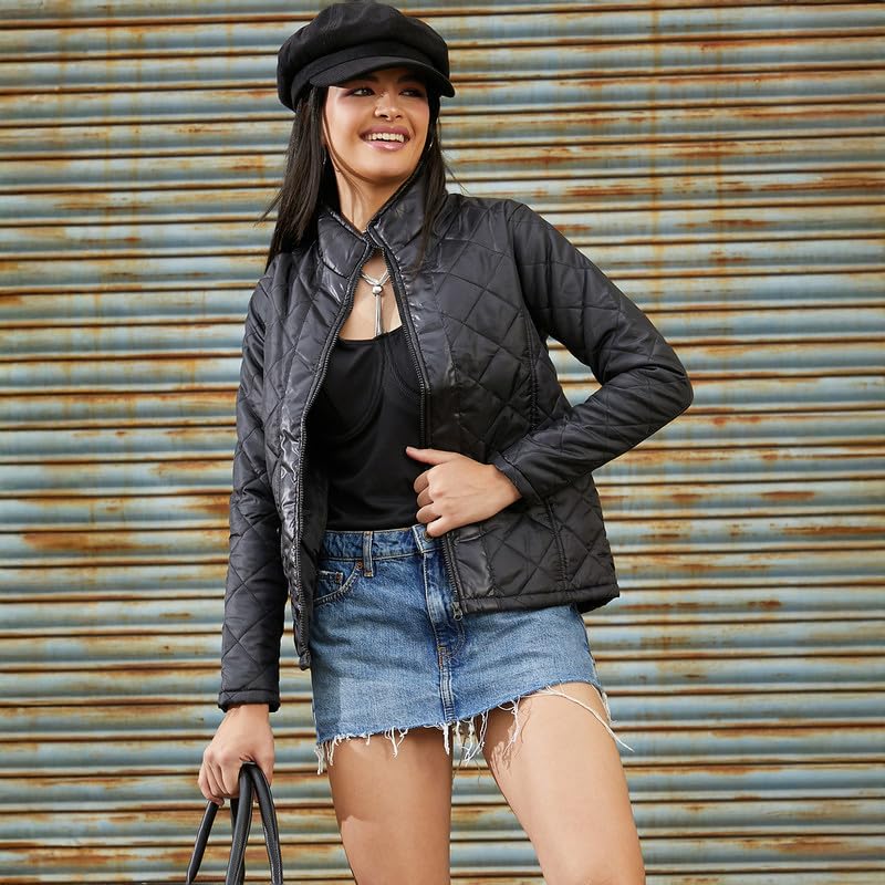 Image of PINACOLADA Women's Fleece-Lined Biker Jacket for Casual Wear | Spread Collar | Long Sleeve | Zipper Closure | Jacket Crafted with Comfort Fit for Everyday Wear