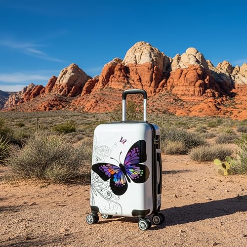 Image of InUSA Butterfly Print 20-Inch Carry-On Hardside Spinner Luggage Travel
