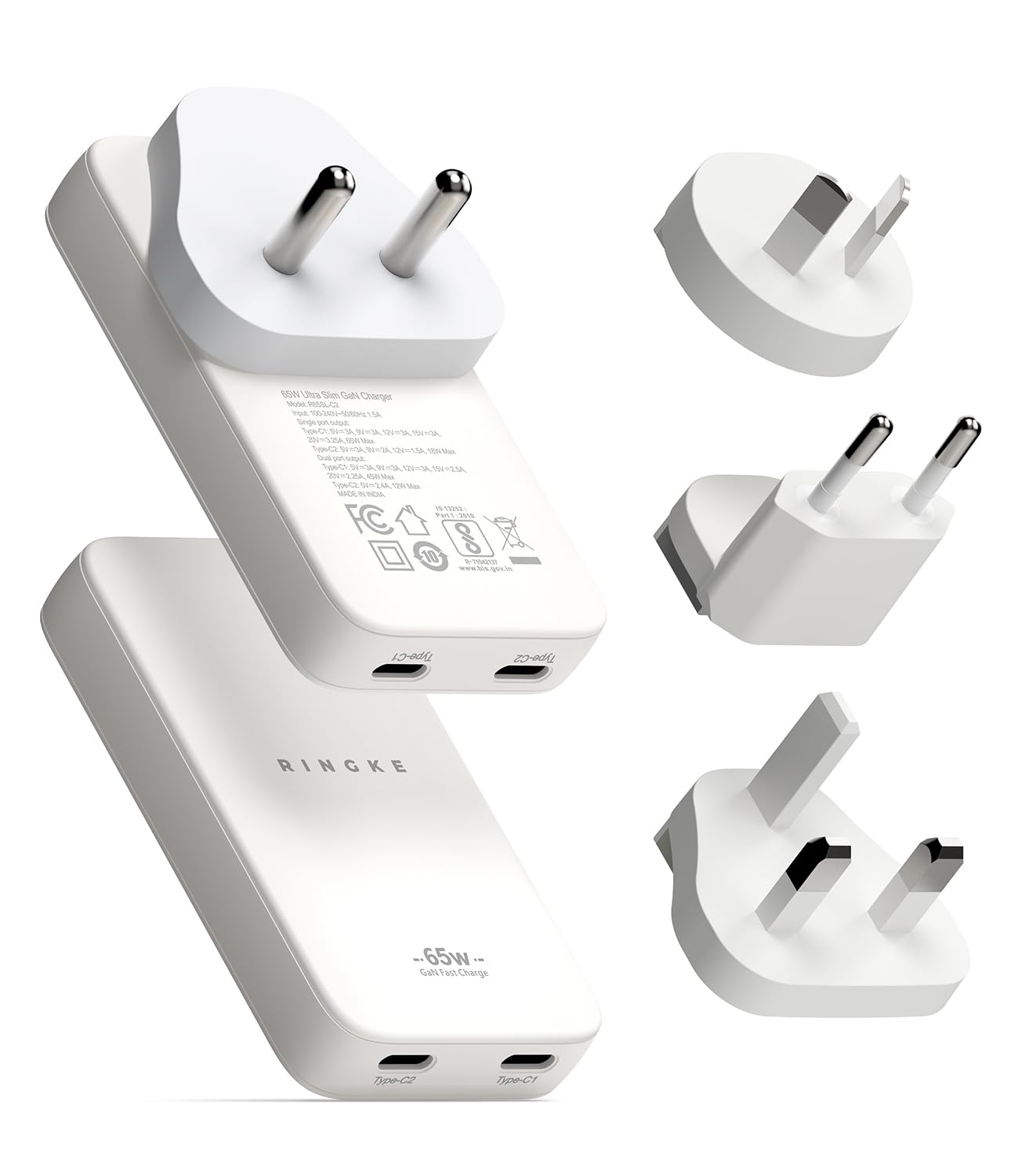 Ringke 65W Ultra Slim GaN Fast Charger (Type C+Type C) Adapter for Nothing 3/3a/2a/2, iPhone 17/17 Air/17 Pro/17 Pro Max/16/15/14/13/12, (Super Fast Charging 3.0) S26 Ultra/S25/S24/S23, Pixel 10/9/8