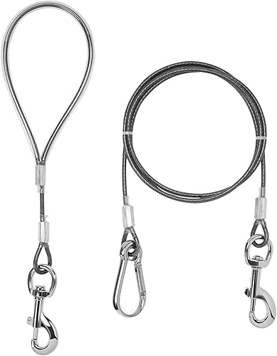 Mi Metty Correa para perro a prueba de mordidas, cable de amarre de 5 pies con asa de correas cortas desmontables para perros, cable trenzado no