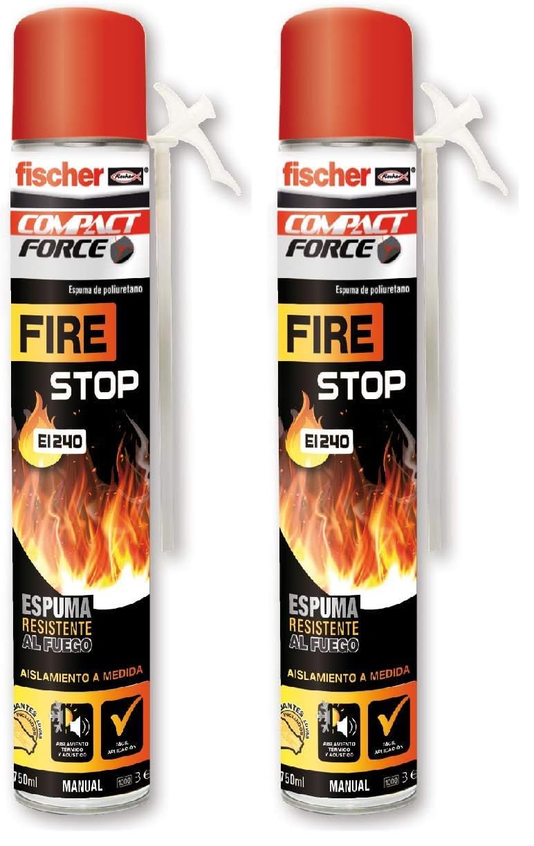 fischer - Espuma poliuretano antiincendios para rellenar, fijar y sellar juntas con cánula, Fire stop bote 750 ml (Paquete de 2)