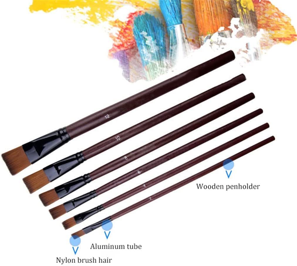unids/Set Cepillo Plano Pelo de Nailon de Madera Acuarela acrílico Pincel para óleo Conjunto para Dibujar Pintura Arte Suministros